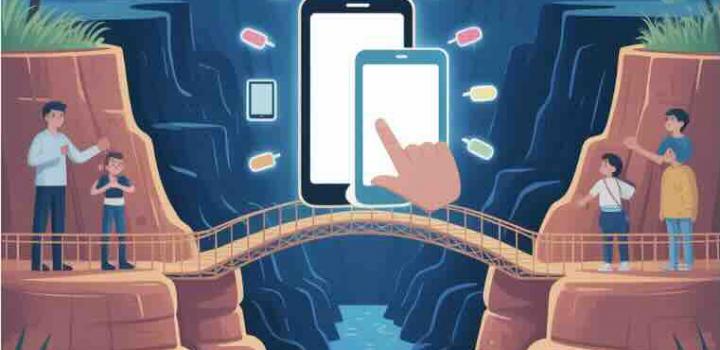 Ponte con dispositivi elettronici e famiglia