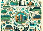 A positive and optimistic manifesto on a sustainable future with: renewable energy, solar panels, wind farms, agriculture, recycling, circular economy, waste reduction, biodiversity, drones and sensors for monitoring the quality of land, water and air, artificial intelligence, sharing, cultural change, well-being, respect for the environment, responsibility, harmony between people and nature.
