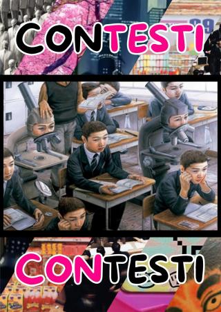 Poster ConTESTI. L'immagine di copertina contiene nella parte centrale l'opera "Awakening" di Ishida Tetsuya, sovrapposta al poster creato dal nostro gruppo e utilizzato come elemento centrale della mostra.