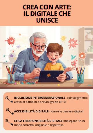 Manifesto del progetto "generazioni in arte", che rappresenta il digitale come forma di unione tra generazioni.