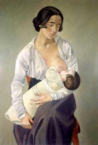 Il dipinto raffigura il momento dell'allattamento.