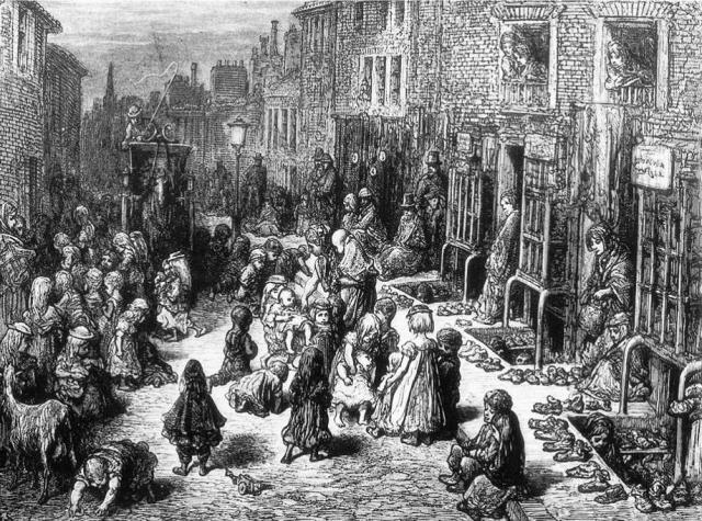 Vita di strada. L’incisione ritrae una via (Dudley Street) della Londra operaia nella seconda metà dell’Ottocento