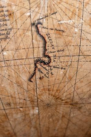 L’immagine raffigura la costa occidentale della Nuova Zelanda rilevata da Abel Tasman nel corso del suo primo viaggio nella parte più estrema della regione australe (1642-43).